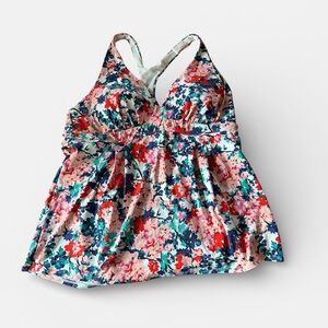 Lands' End Floral Swim Tankini Top in Pink, Red, Navy & Teal